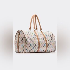 White multi color faux leather travel bag